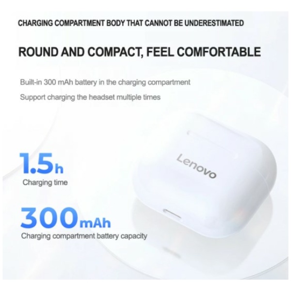 ⁦אוזניות אלחוטיות Lenovo LP40 Wireless TWS Earbuds - White⁩ – תמונה ⁦4⁩