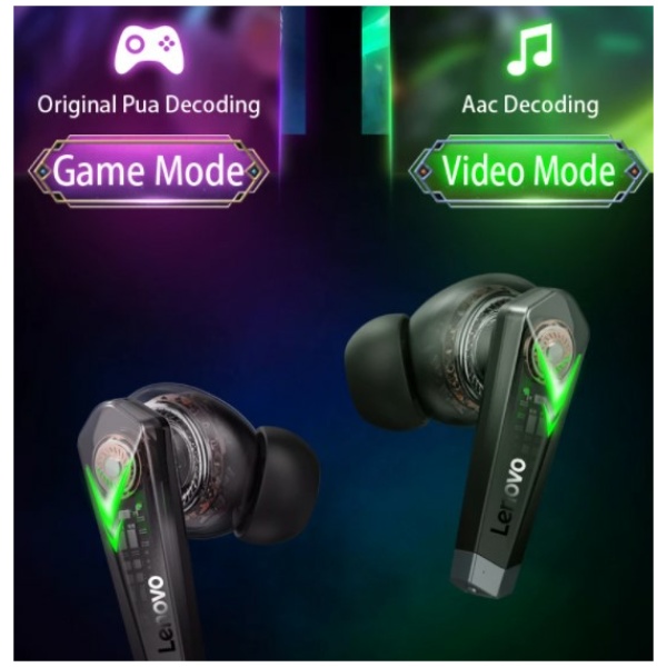 ⁦אוזניות אלחוטיות Lenovo LivePods LP6 Wireless TWS Gaming Earbuds - BLACK⁩ – תמונה ⁦3⁩