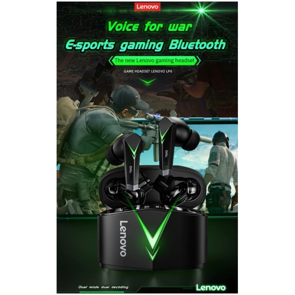 ⁦אוזניות אלחוטיות Lenovo LivePods LP6 Wireless TWS Gaming Earbuds - BLACK⁩ – תמונה ⁦7⁩